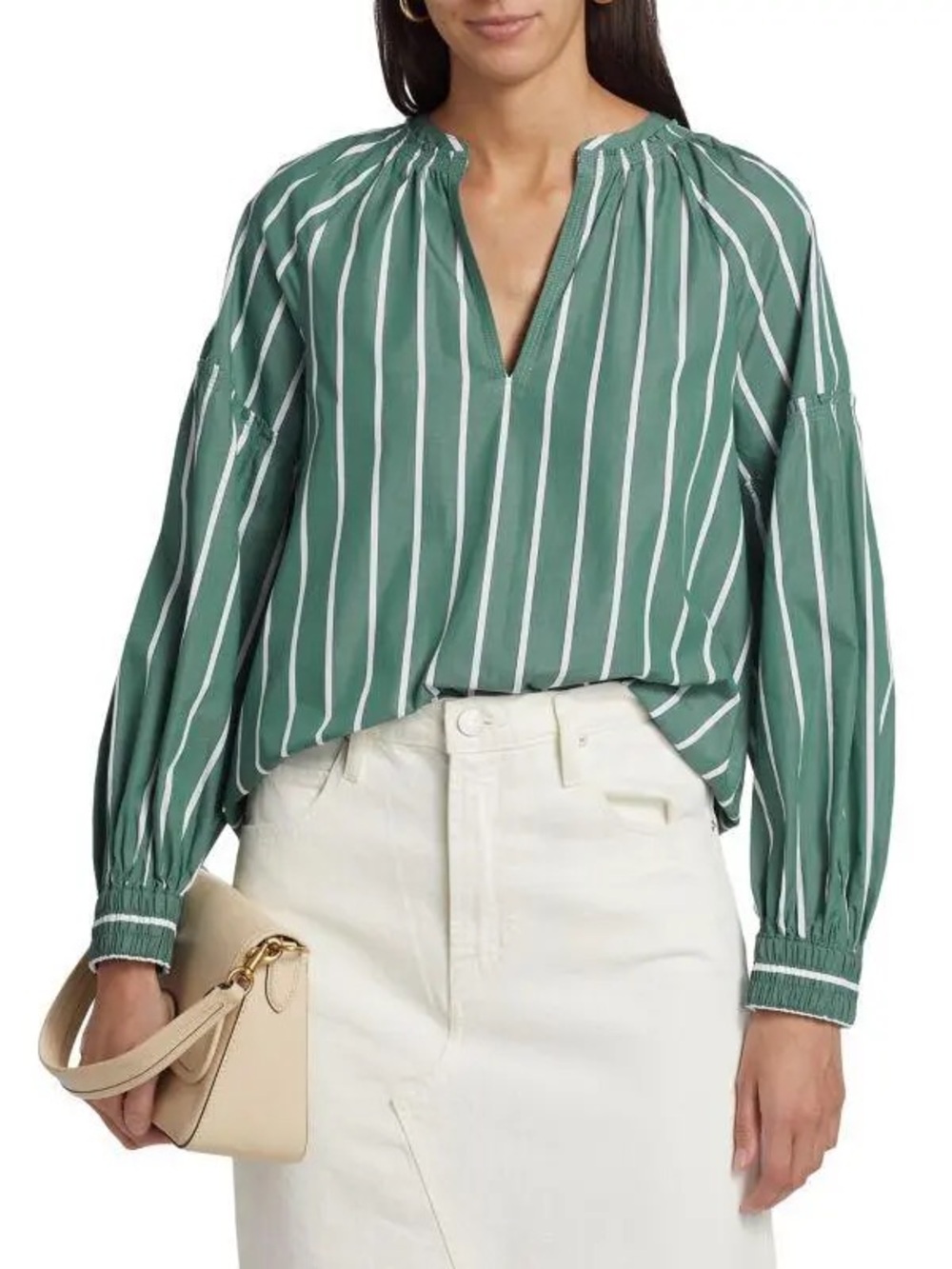 Derek Lam 10 Crosby Malorie Top in sage green and white stripes size 2